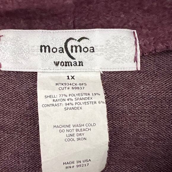 MoaMoa Womens Cowl Neck Pullover Knit Top Size 1X Plum Oatmeal Color Block NEW - Picture 5 of 6